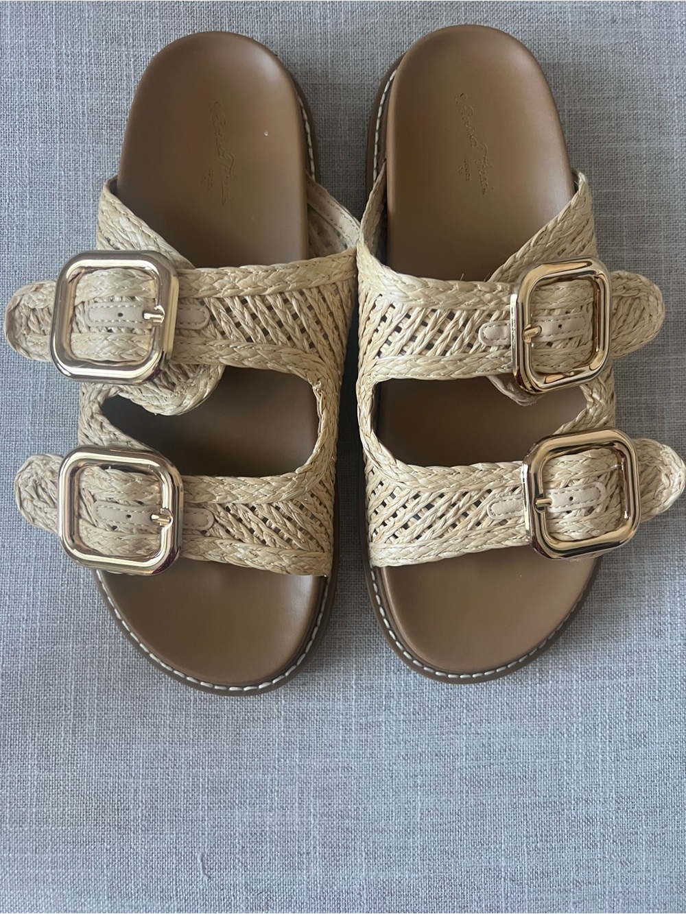 Universal Thread Woven summer resort Double-Buckle Slide Sandals Natural Tan, 8